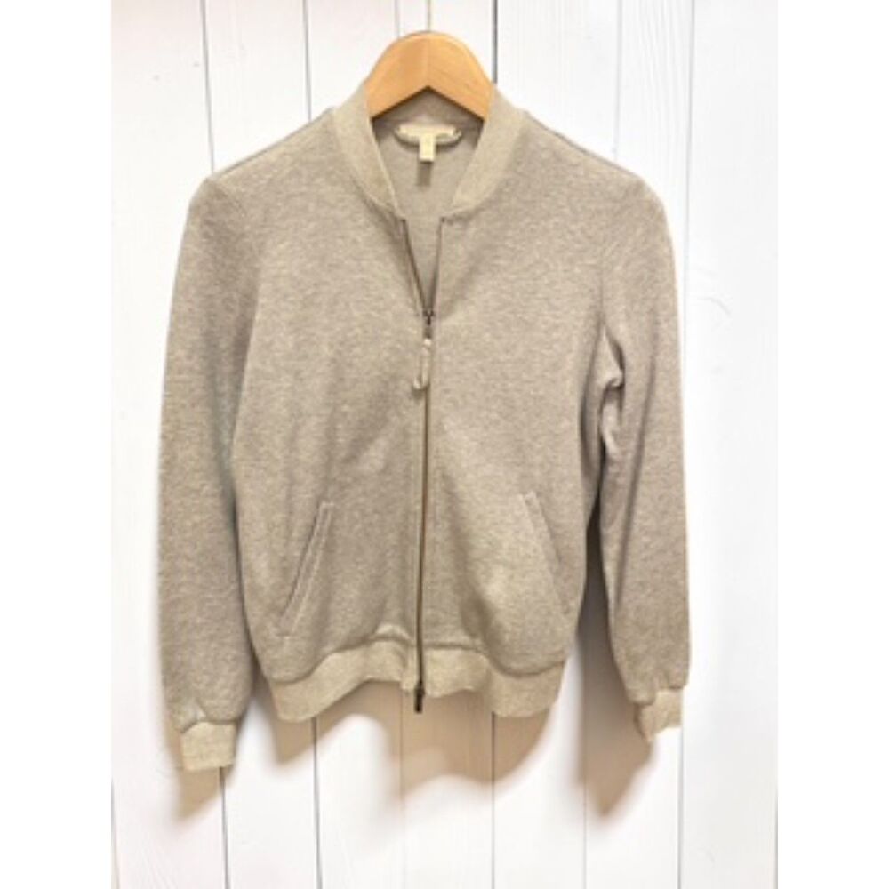 Eileen Fisher Heather Gray Organic Cotton Bomber Jacket Full Zip XXS EUC